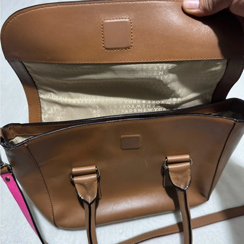 Kate Spade Tan Satchel with Pink Strap